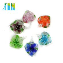 Glaze Luminous Love Heart Lampwork Pendants with mix colors inner flower 12pcs/box, MC0104